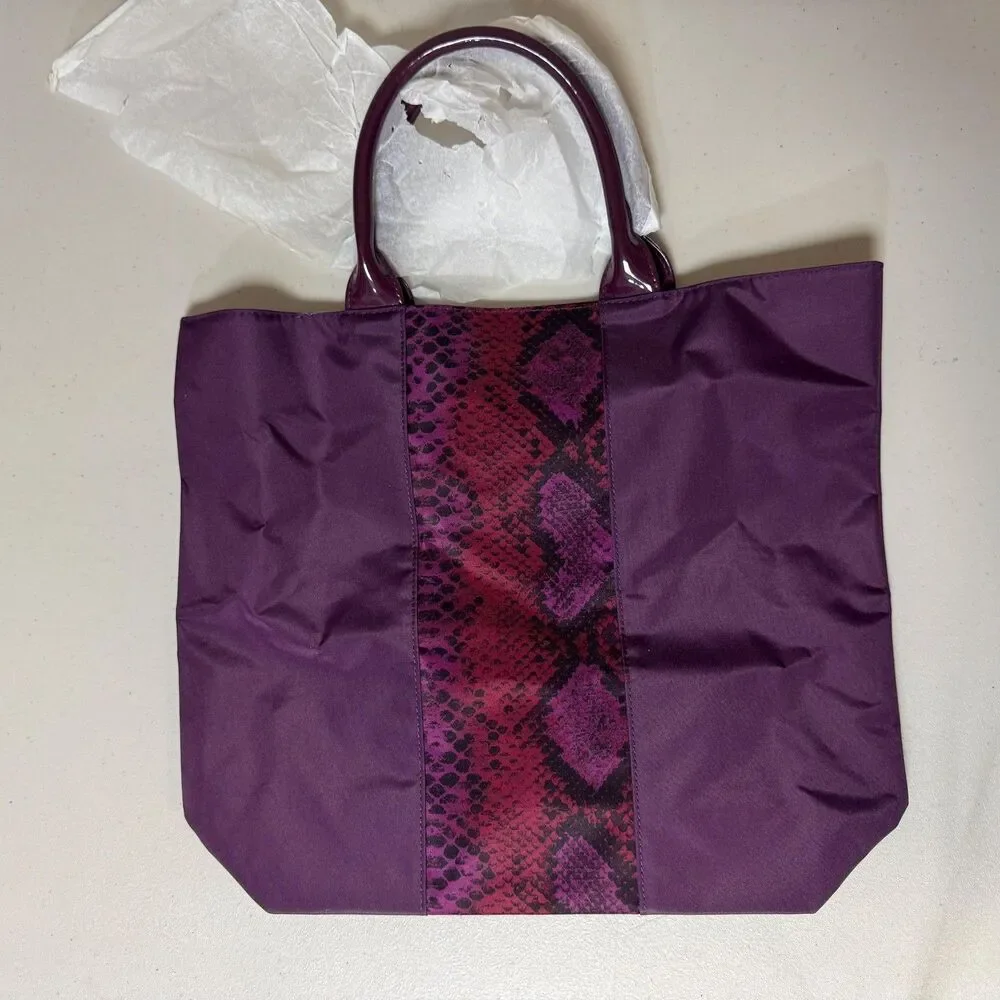 NWT Estee Lauder Tote Bag Women's Purple Faux Snake Skin Lined Summer Beach